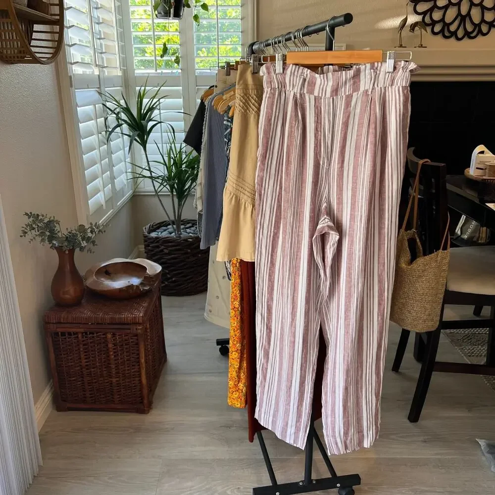 Lemlem by Liya Kebede X H&M Pants Womens Size Small 100% Linen Striped Paperbag